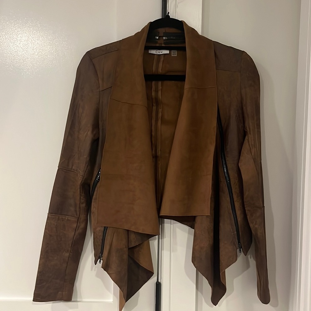DEX Faux Distressed Suede Unlined Casual Jacket Size XS Like New